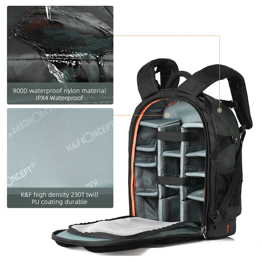 Imagem -02 - Concept Câmera Backpack Bolsas de Fotografia de Viagem Outdoor Grande Capacidade Expansível Impermeável 31x24x46cm 25l k & f