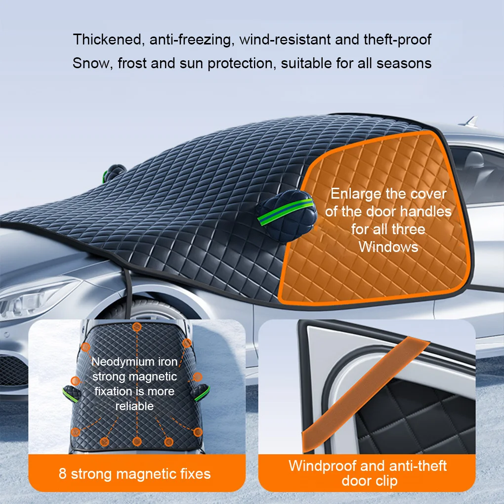 

Automobile snow protection cover for front windshield, anti-freezing and anti-frost snow magnetic suction snow guard, car cover