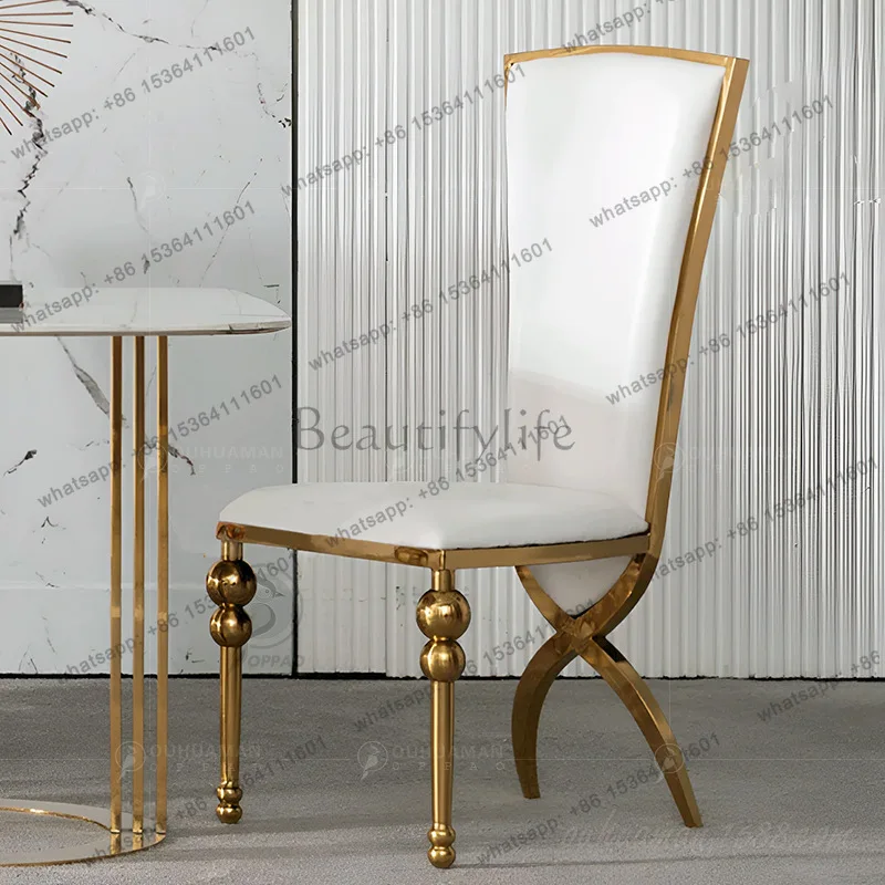 Light luxury post-modern stainless steel dining chair household large villa clubhouse leather cloth chair