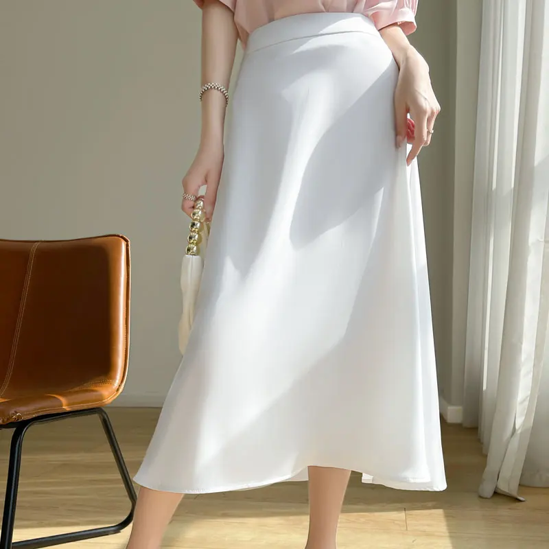 

Acetic Satin High Sense Skirt Women's A-Shaped Mid-Length Skirt In Spring And Summer High Waist And Slim Umbrella Skirt