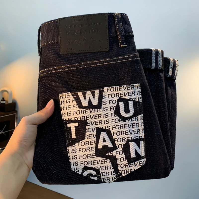 

Мужские джинсы с принтом, осенняя коллекция 2026, новая трендовая модель, облегающие, повседневные, шикарные, люксовые, длинные брюки