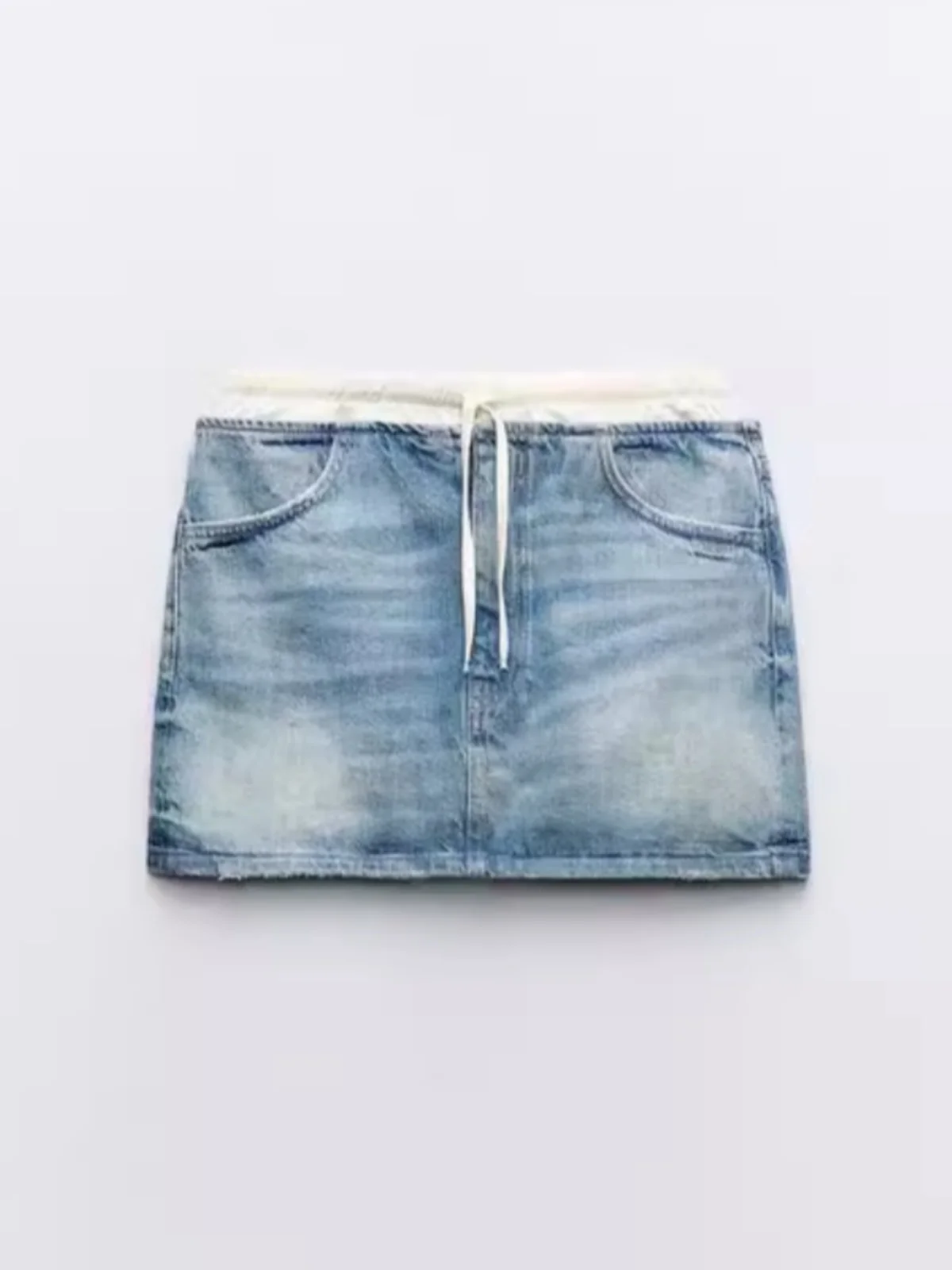 Taille haute élastique Plaid ceinturé ort Denim jupe printemps été nouveauté femmes Faion a-ligne coton couleur