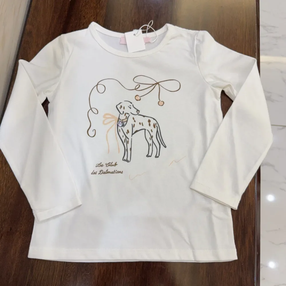 Mother & Kids Autumn new girls' long sleeved cotton French cherry print pattern casual T-shirt baby tops Children's Clothing