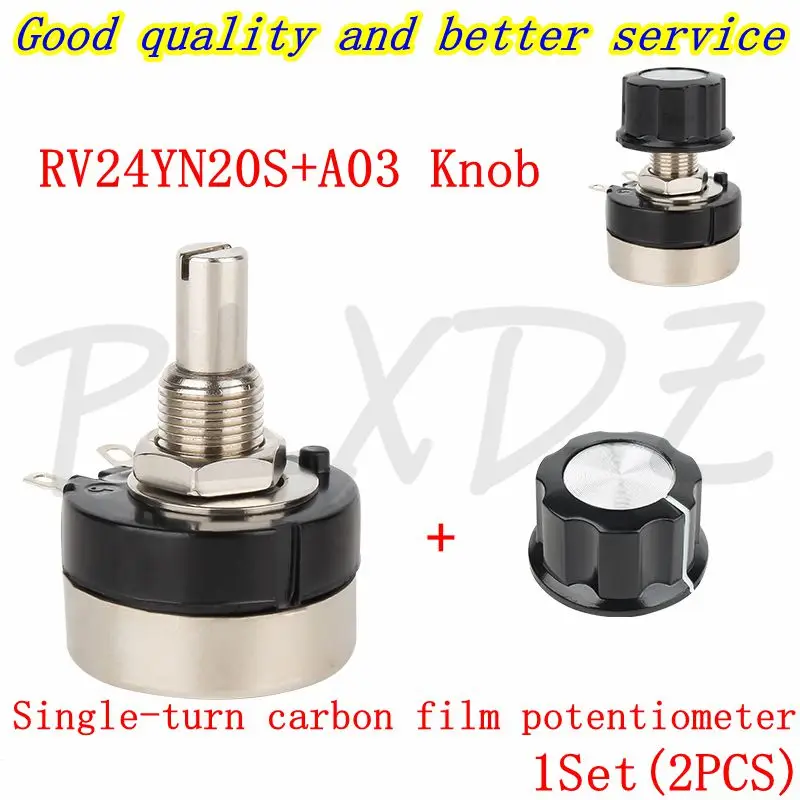 RV24YN20S 1Set(2PCS) Single-turn Carbon Film Potentiometer 100R  500R 1K 2K 5K 10K 20K 50K 100K 200K 500K 1M Ohm With A03 Knob