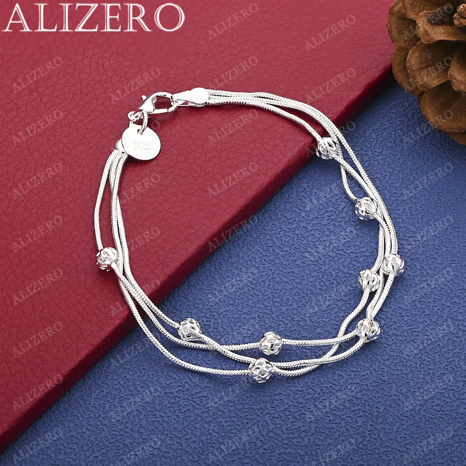 

ALIZERO New 925 Sterling Silver Three-Line Beads Charm Bracelet For Women Fashion Accessories Jewelry Holiday Gifts