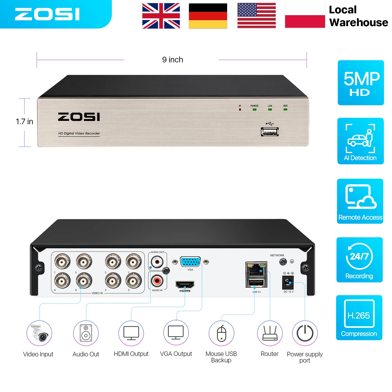 Security Ip Camera - ZOSI 3K 5MP 8-Kanal HD-Videoüberwachungs-DVR 4-in-1