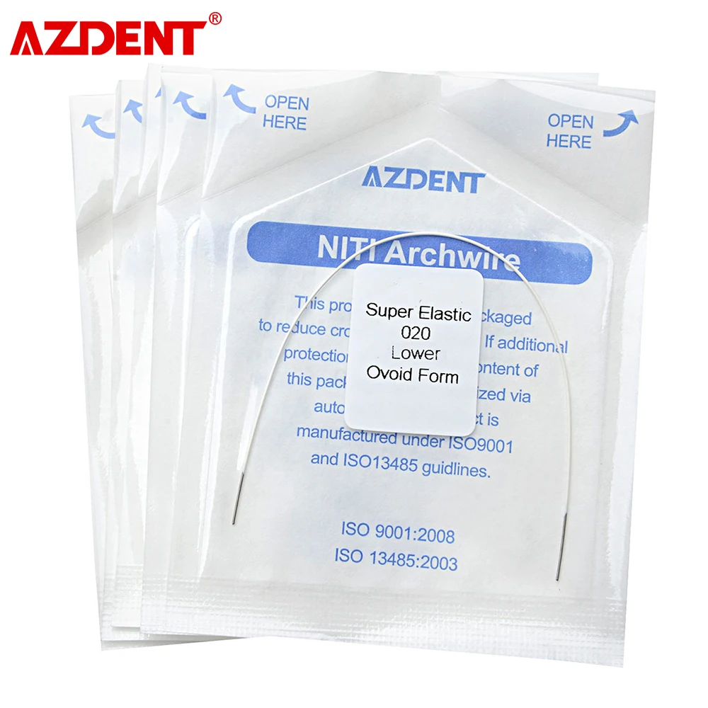 5 Packs AZDENT Dental Orthodontic White Color Coated Niti Arch Wire Super Elastic Round Type Ovoid Form