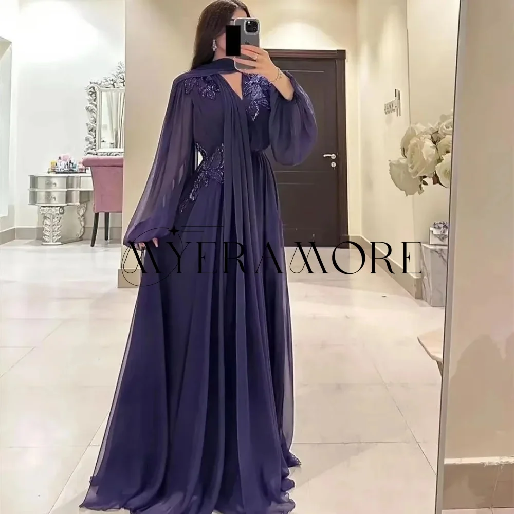 فساتين سهرة رائعة على شكل حرف V وأكمام طويلة مزينة بالخرز على شكل حرف A فساتين حفلة موسيقية مخصصة من فساتين السهرة