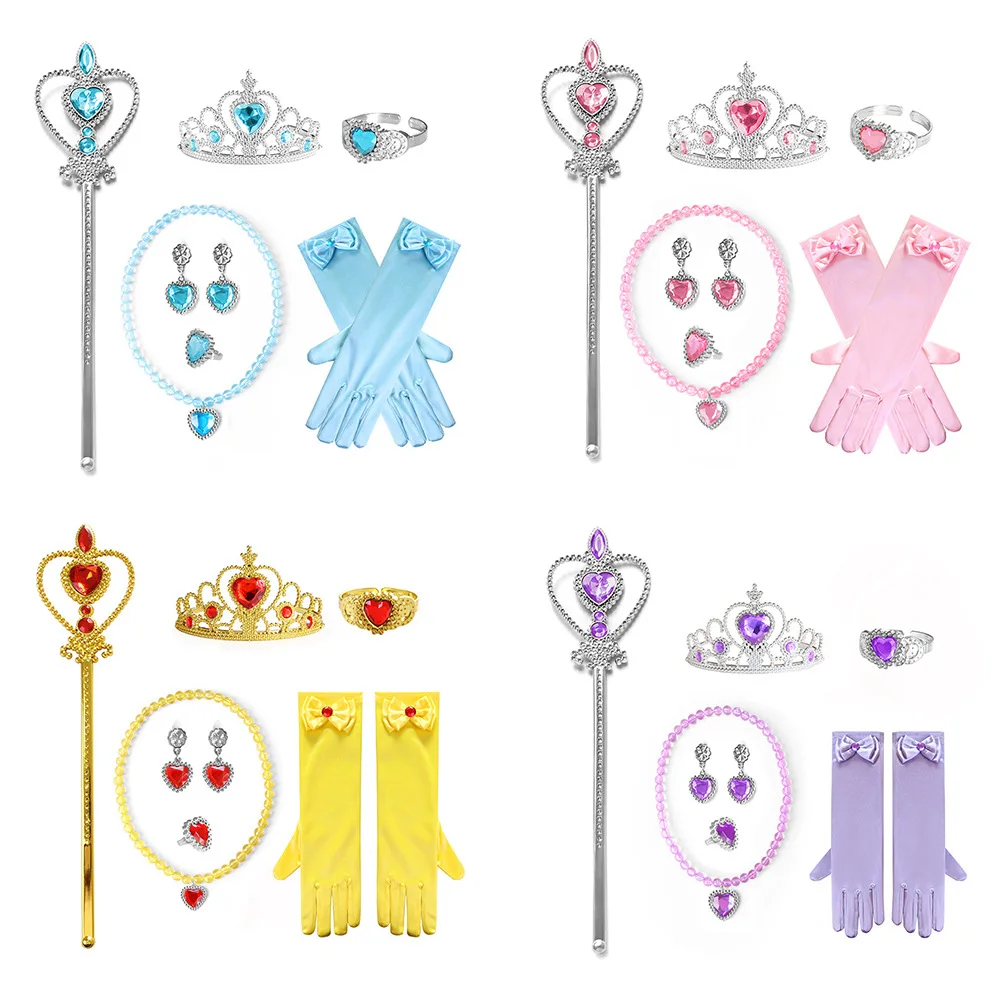 

Elsa Princess Accessories Gloves Wand Crown Jewelry Set Elsa Wig Braid for Princess Dress Clothing Cosplay Dress Up Snowflake