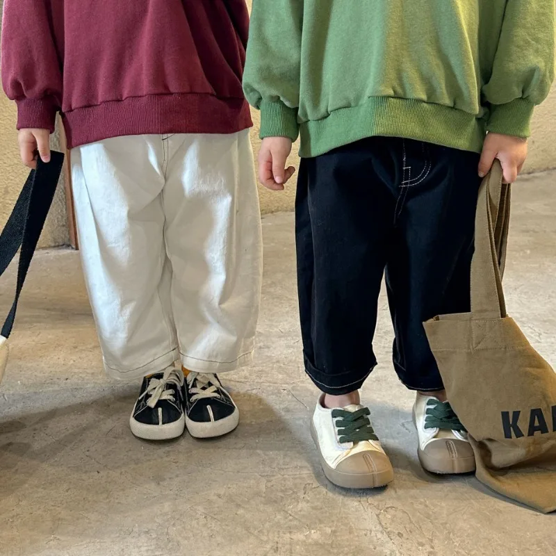 New Spring Kid's Pant Fashion Open Wire Boys' Cotton Trousers Solid Color Girls' Casual Pants 1-8Y Children's Outwear Clothes