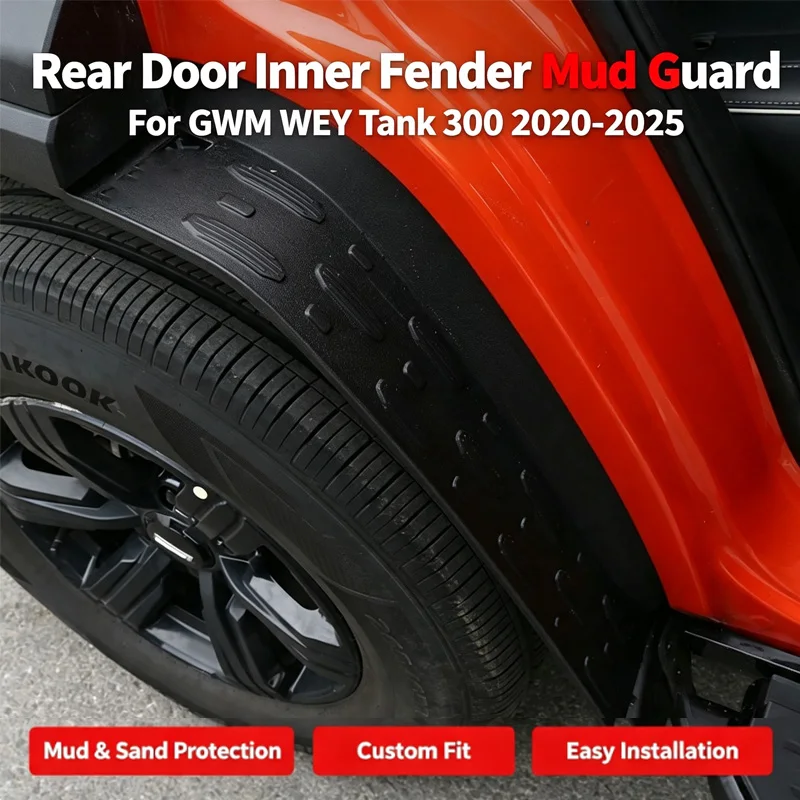 Thickened Widened ABS Rear Door Inner Mud Guards Splash Fender Mud Flaps For GWM Tank 300 2020-2025 Offroad Accessories