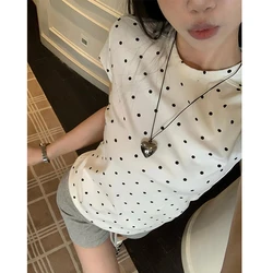 Women Punk Vintage Polka Dot Print Y2k Clothes Harajuku Short Sleeve T-Shirts Korean Fashion Crop Top Casual Streetwear Tee Tops