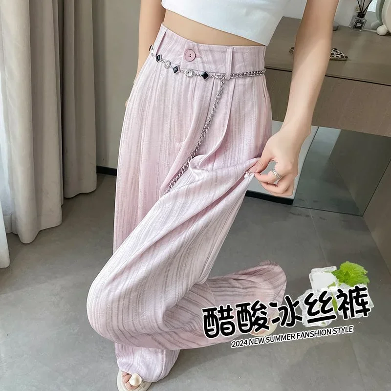 Spring and Autumn 2026 Acetate Satin Wide-leg Women's Ink Painting Printed High Waist Droop Suit Fashionable Casual Pants