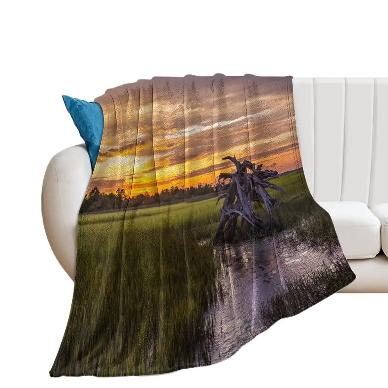 Lowcountry - Salt Marsh at Sunset in South Carolina Throw Blanket Thin Thins Blankets For Sofas Soft Big Blankets