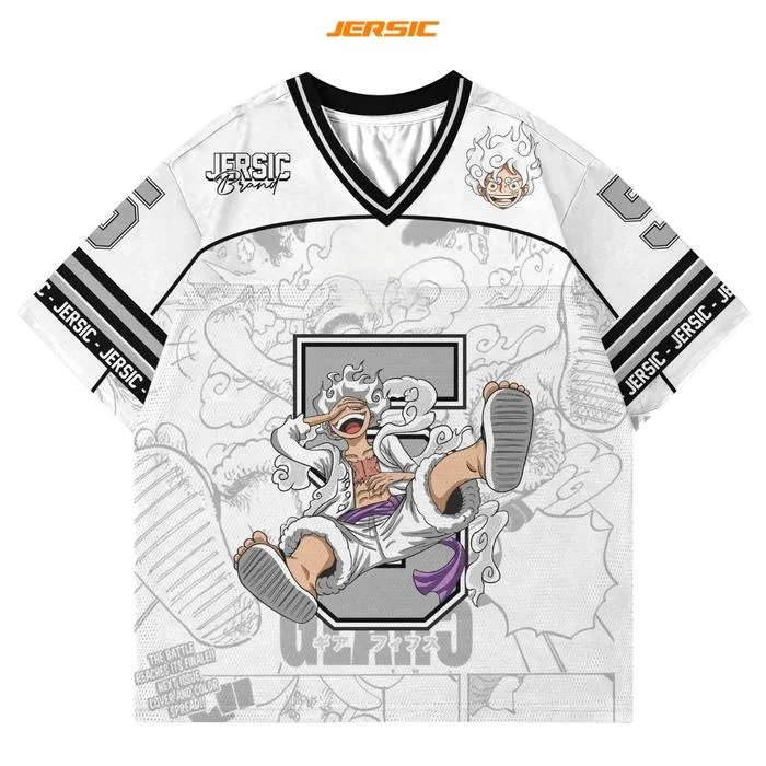 

Новая футболка-джерси Bandai 2026 года по японскому аниме One Piece: Луффи Gear 5 Ника, V-образный вырез, бело-черная, аниме-стритвир 2025 года