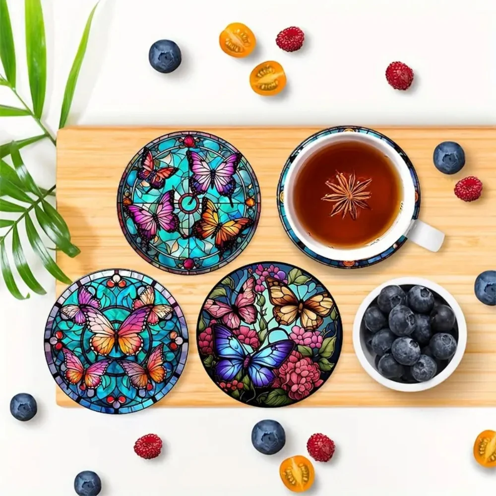 6-piece butterfly art coaster Set-5d DIY, non-slip heat resistant, perfect for home decoration and gifts