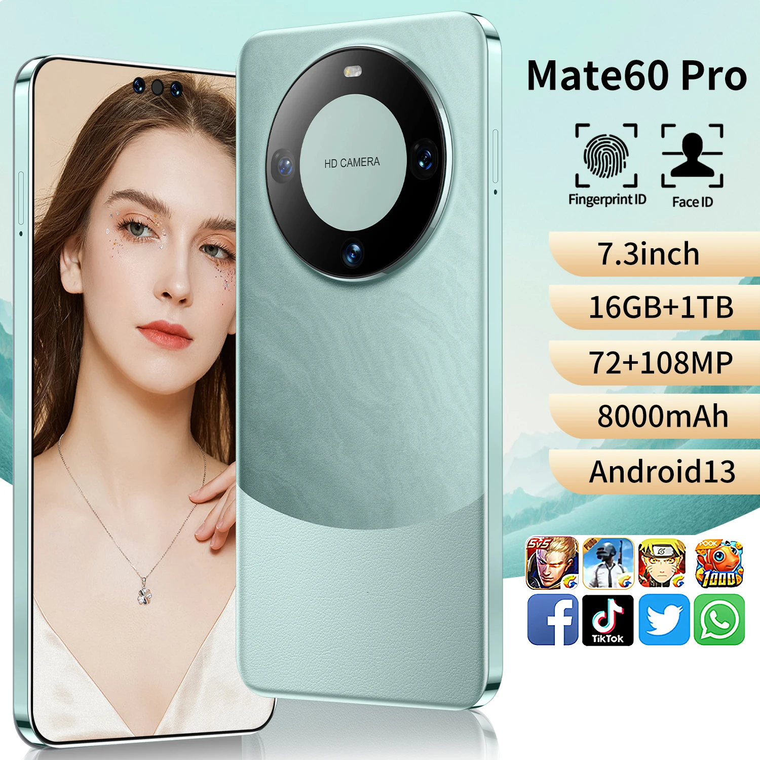 2024 Hot Selling Cellphone Mate 60 Pro 16GB+1TB 7.3 Inch Full Display Android 13.0 Mobilephone 5G Smartphone