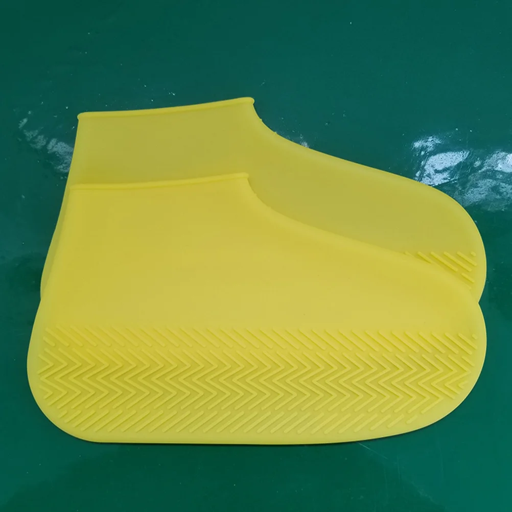 Par de sapatos de silicone amarelo capa resistente ao desgaste engrossar botas protetor impermeável anti-deslizamento sapato capa uso ao ar livre