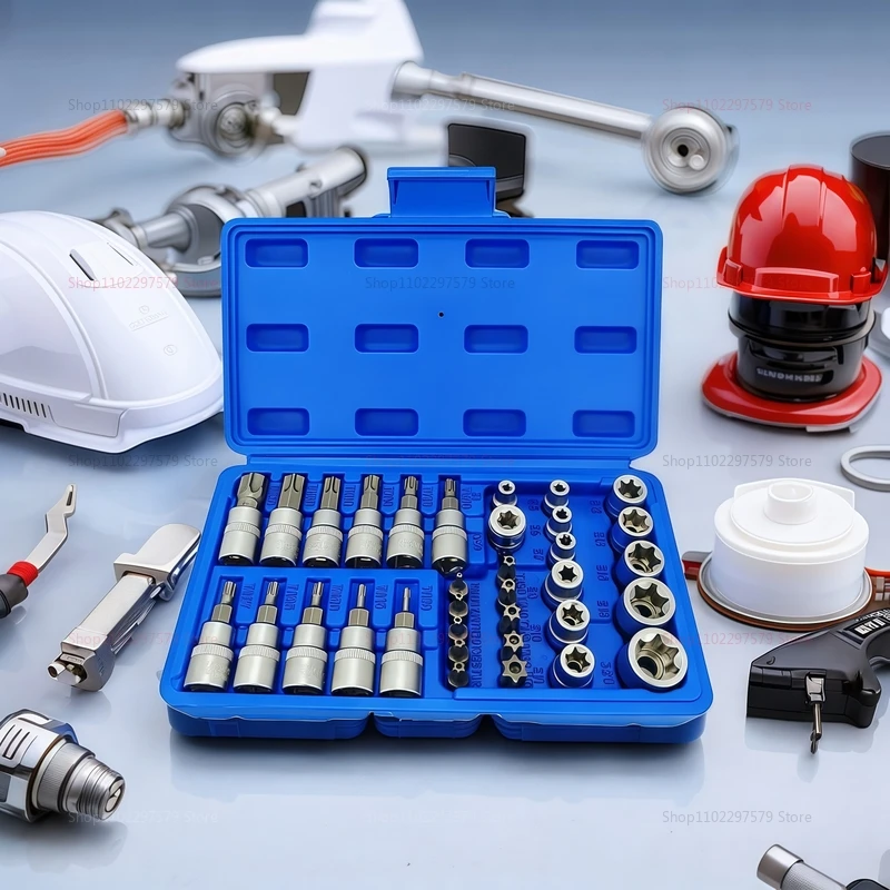 Set di bussole di trasmissione da 34 pezzi Punte a stella esterne da 3/8 5/16 pollici con custodia per il trasporto, perfette per riparazioni automobilistiche e strumenti da officina
