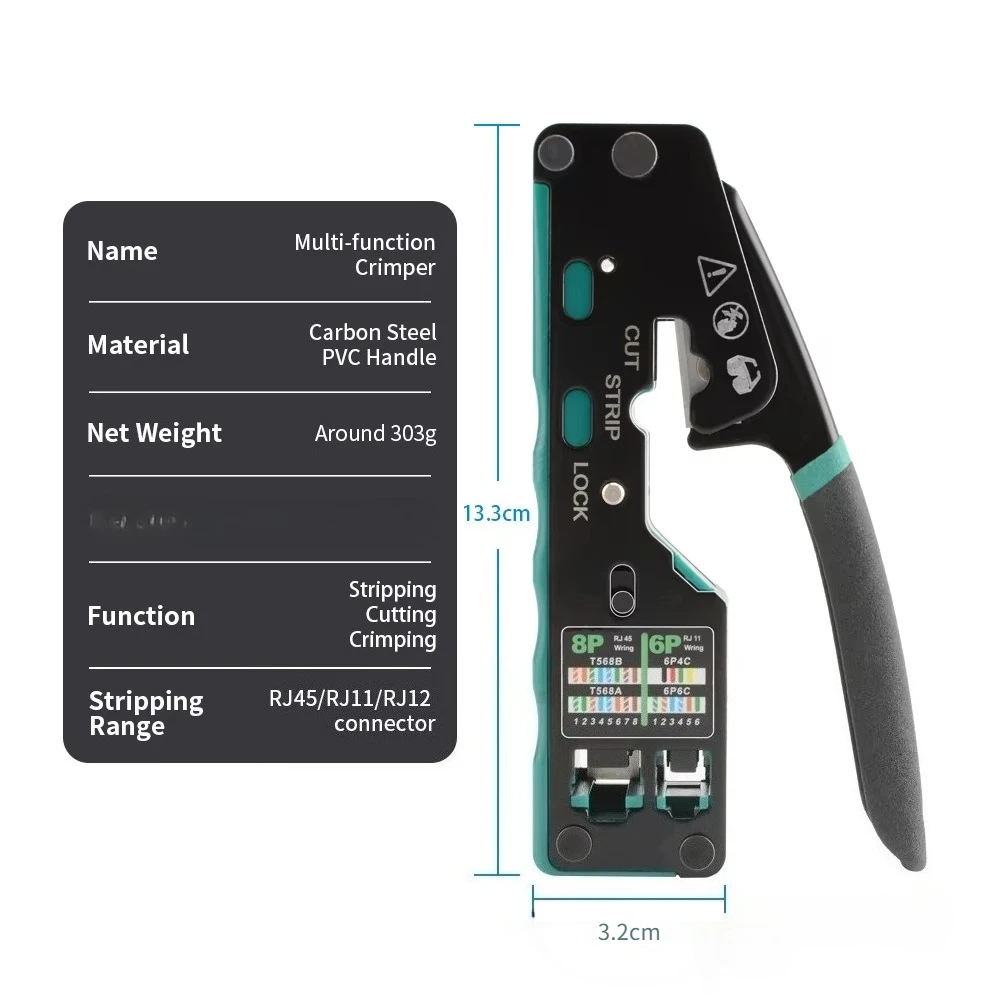 RJ12/11 Crimper Plier RJ45 Crimp Tool Pass Through Ethernet Crimping Tool for Cat6 Cat5 Cat5e RJ45 Connectors