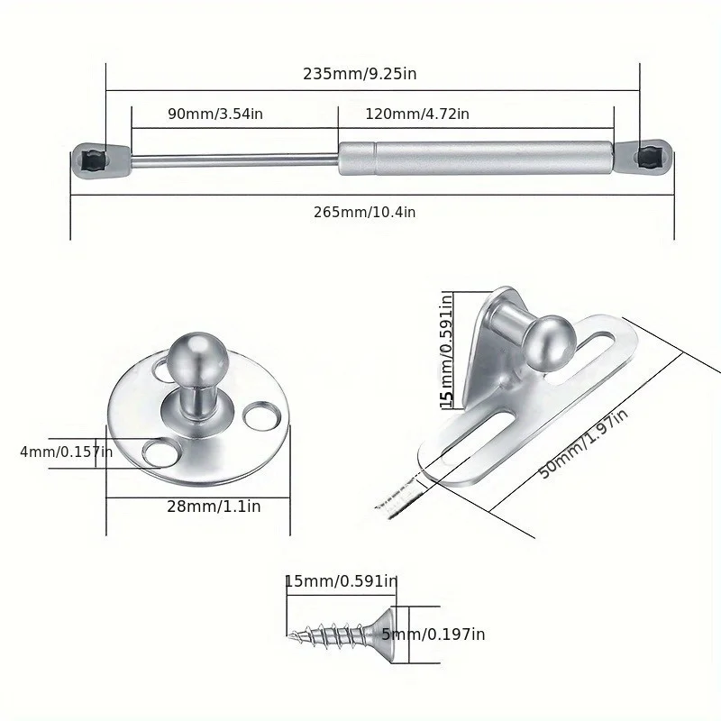 2PCS Copper Force Gas Spring Cabinet Hinge 60N/100N Gas Struts Door Lift Support Rod Hydraulic Cupboard Door Shocks Buffer