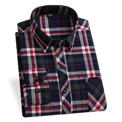 New in shirt 100%cotton sanding Full shirt for men slim fit Casual long-sleeve plaid shirts male plus size soft elegants clothes