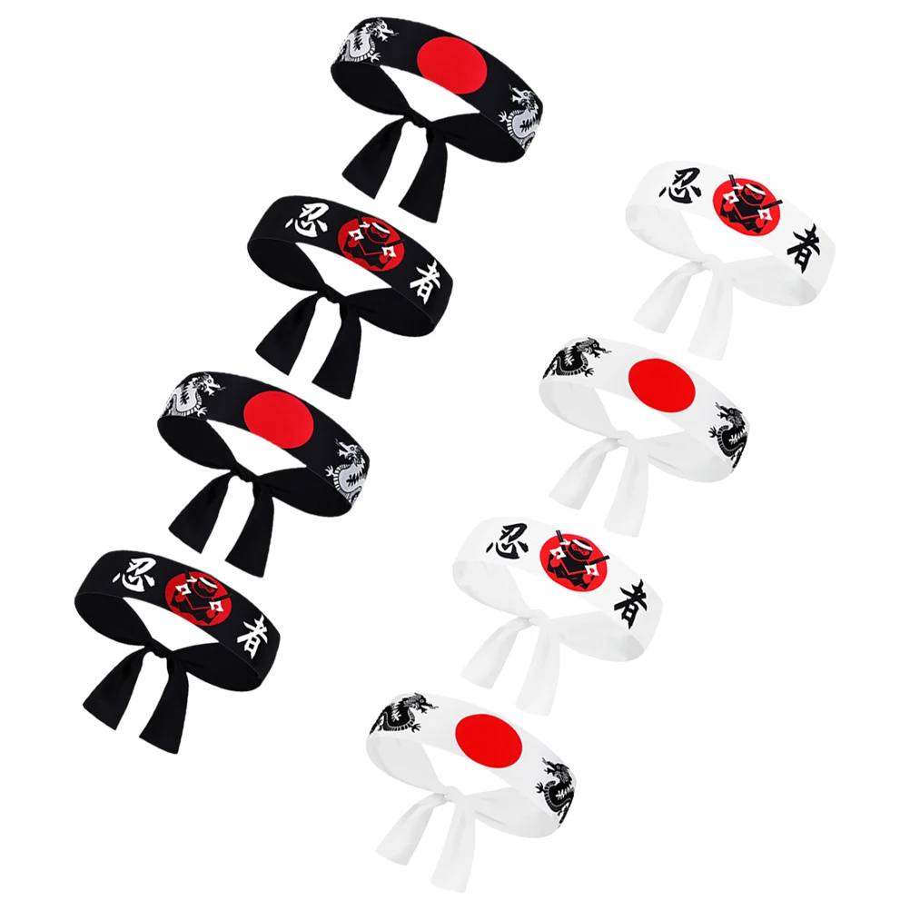 

8pcs Headband Samurai Hair Bandana Japanese Style Chef Accessories Men Women Party Decorations Child Use