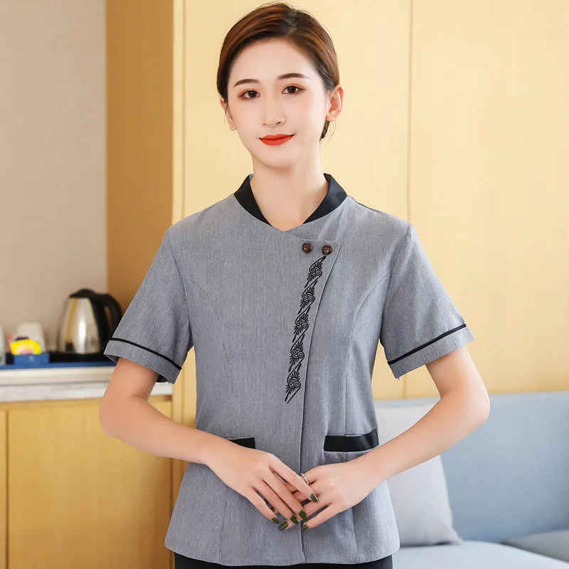 

Wholesale Supply Service Uniform Short-Sleeved Hotel Rooms Waiter Workwear Summer Pa Club Aunt Sanitary Cleaning Clothe