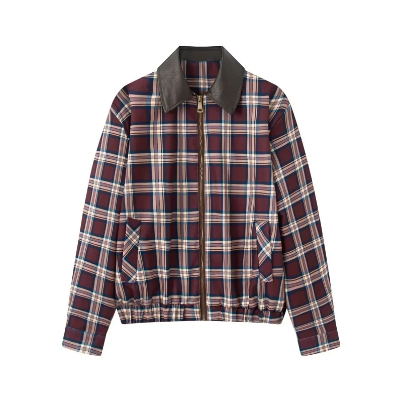 Leather Collar Zipper Jaet Loose Waist ort Sle Retro Casual Commute Versatile Spring Autumn Top Women's Faion