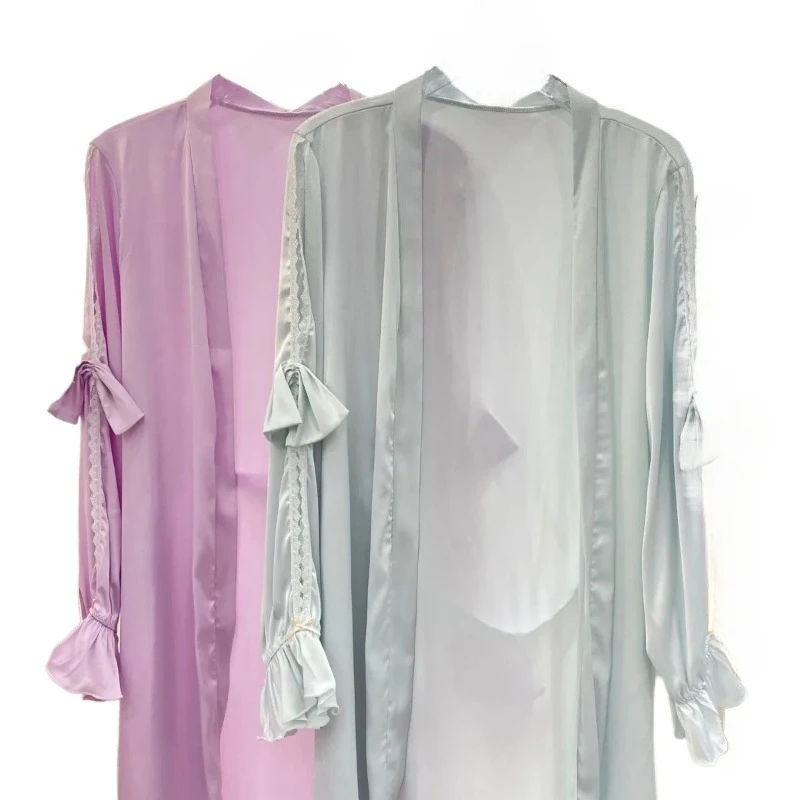 Bridal Loungewear Bridesmaid Gift Silk Nightgown Female Bathrobe Sexy Sleepwear Ruffles Puff Sleeves Silky Dressing Nightgown