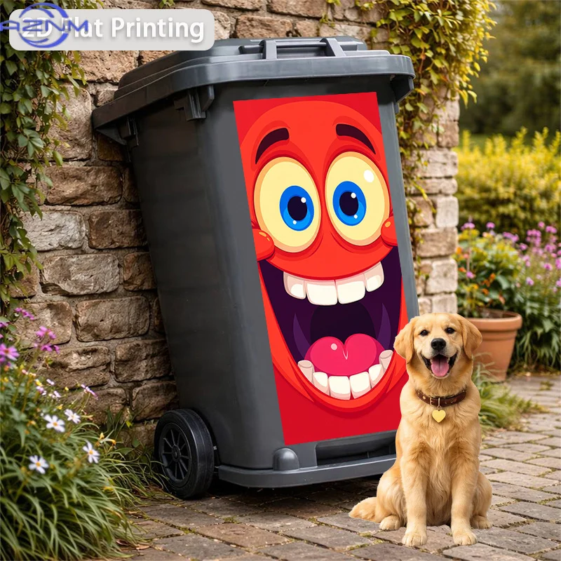 Trash Can Sticker Red-Faced Laughing Theme Design Wall Decoration Self-Adhesive Wallpaper, Kitchen Trash Can Decor, Suitable f
