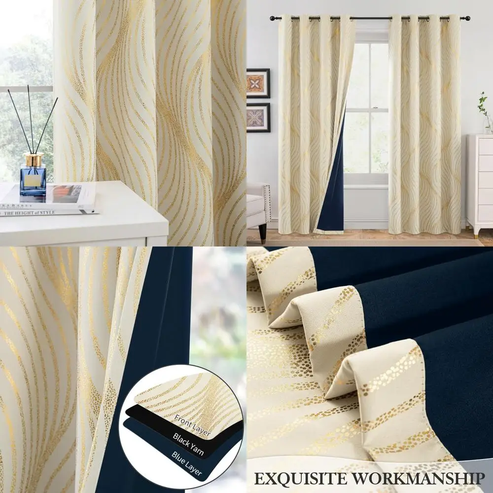 

Плотные шторы с бежевой золотой волнистой точкой и металлической золотой люверсом для спальни и гостиной