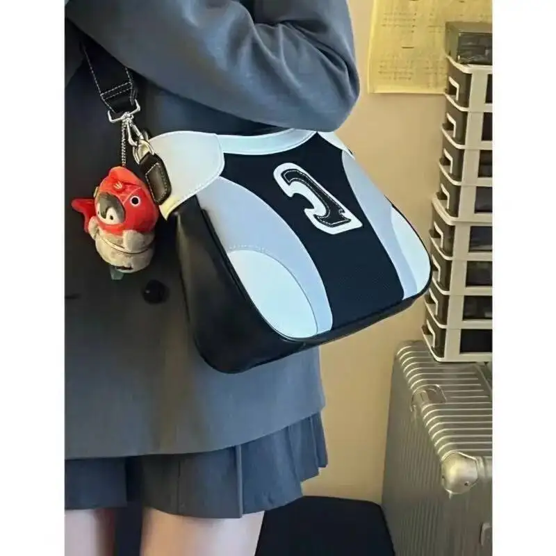 Bloom Sport Letter Y2k Purse Women Haruku Aesthetic Casual Messenger Bag Handbag Ladies Moto Biker Black Shoulder Bags