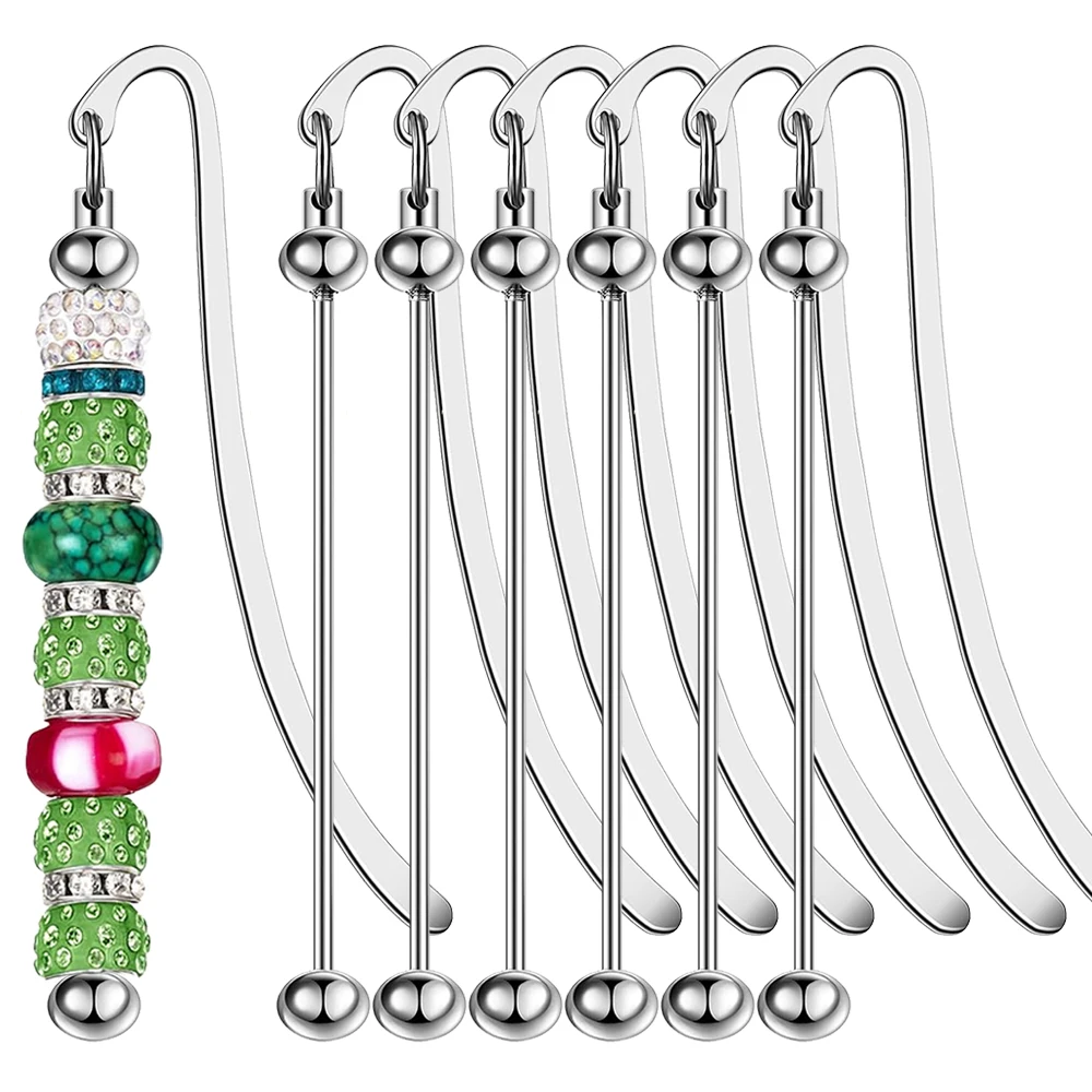 6Pcs Beadable Bookmarks DIY Metal Blank Bar Bookmark for Beads Modern Bead Craft Jewelry Pendant Charm Gift Student Office