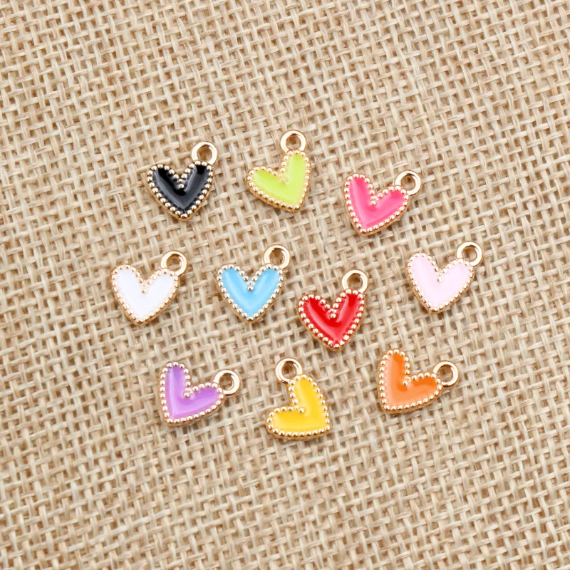 50Pcs 9x10mm Small Colorful Alloy Heart Charms Cute Love Pendants For DIY Bracelet Necklaces Jewelry Making Accessories