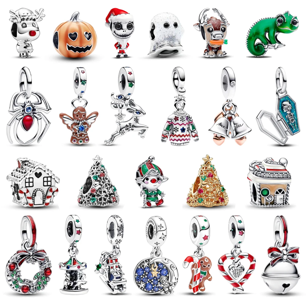الكلاسيكية 925 فضة اليقطين رئيس و حبات الرنة والجرس والهيكل العظمي استرخى سحر لهدايا عيد الميلاد عيد الميلاد عيد الميلاد