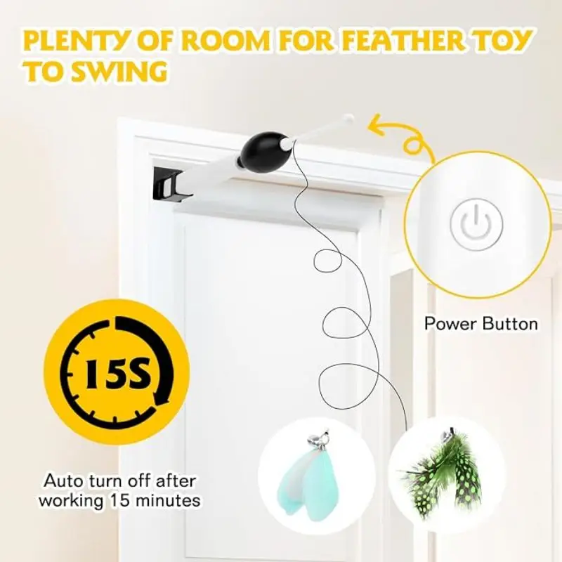 Automatic Cat Toy Door Hanging Interactive Cat Toys for Indoor Cats Retractable Cat Feather Toys with Long Elastic Rope Exercise