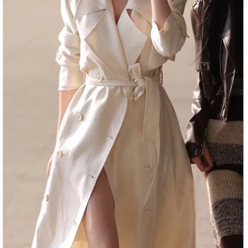 

Women's White Lace-up Trench Coat