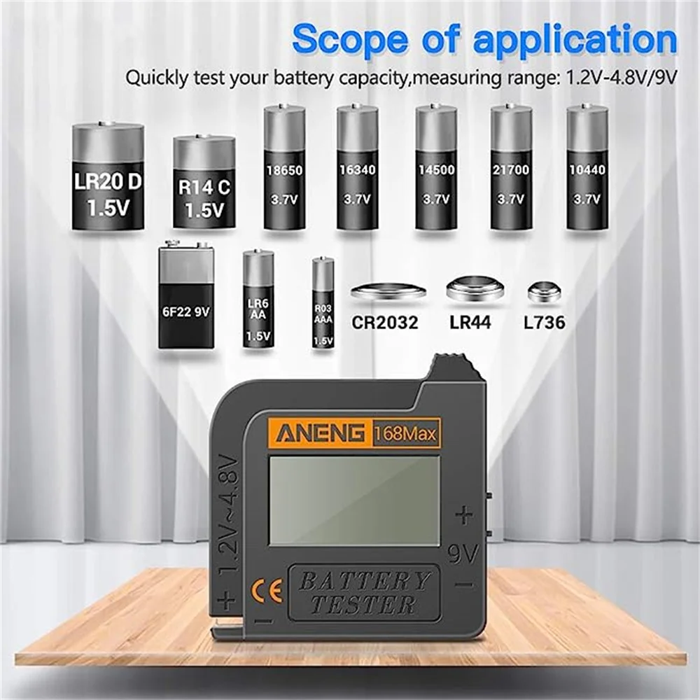 ANENG 168Max LCD Battery Voltage Tester Digital Battery Capacity Tester for Lithium Battery 18650 AA 9V Diagnostic Tool