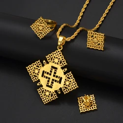 NEW Ethiopian Eritrean Religion Jewelry Sets Pendant Necklaces Earrings Rings for Mama Women African Maskal Faseka #341506