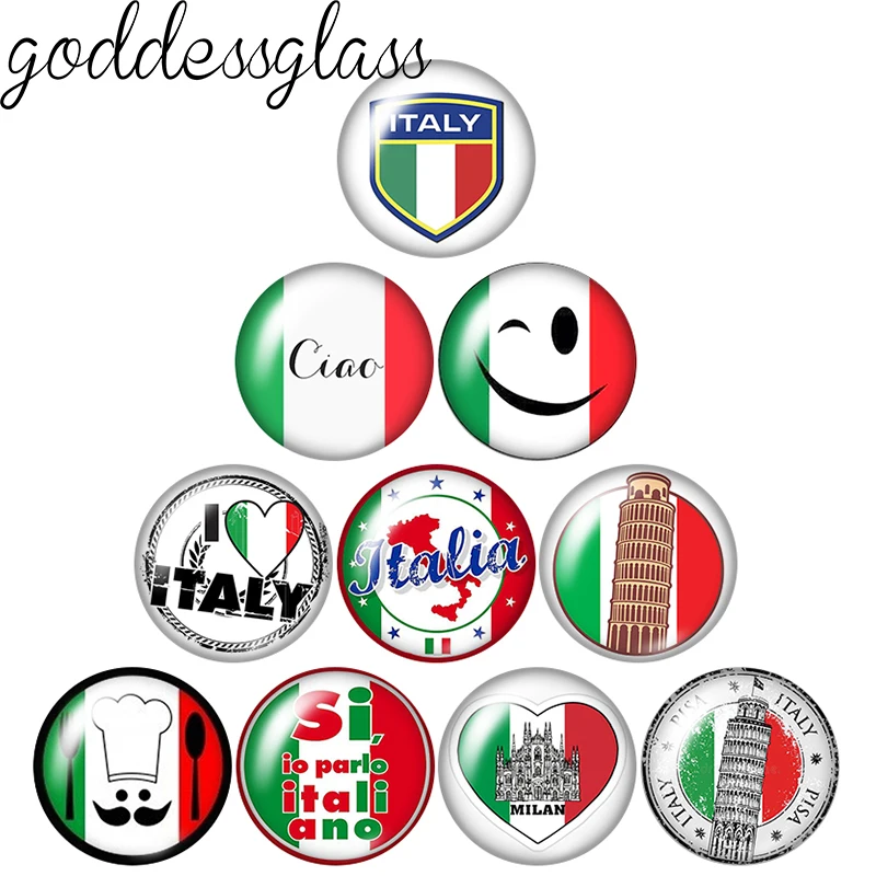 Italy Flag colors symbols Pisa Italian 10pcs 12mm/20mm/25mm Round photo glass cabochon flat back Making findings Jewelry