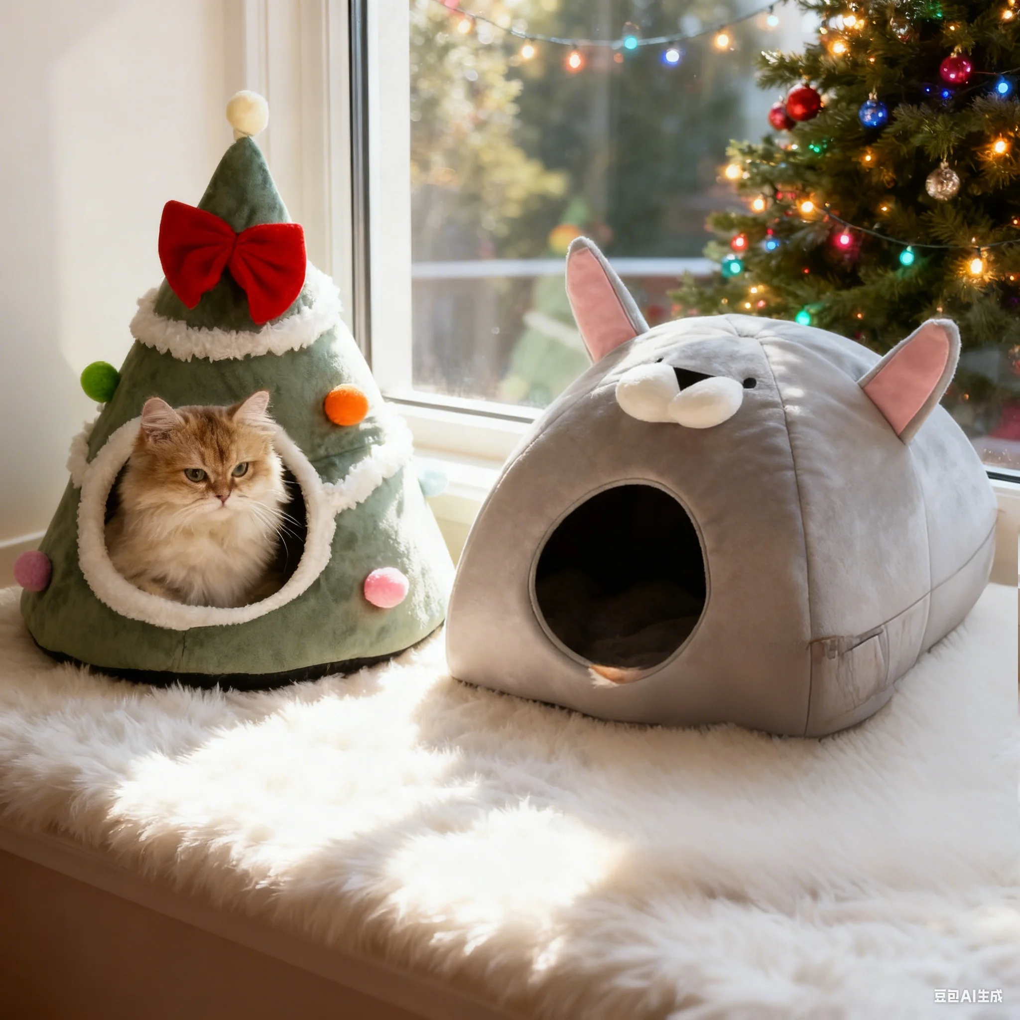 

1PC Christmas Tree Cat Bed-Plush Warm Indoor Cat House Tent with Removable Pillow, Decorative Pet Furniture,Plush Pet Furniture
