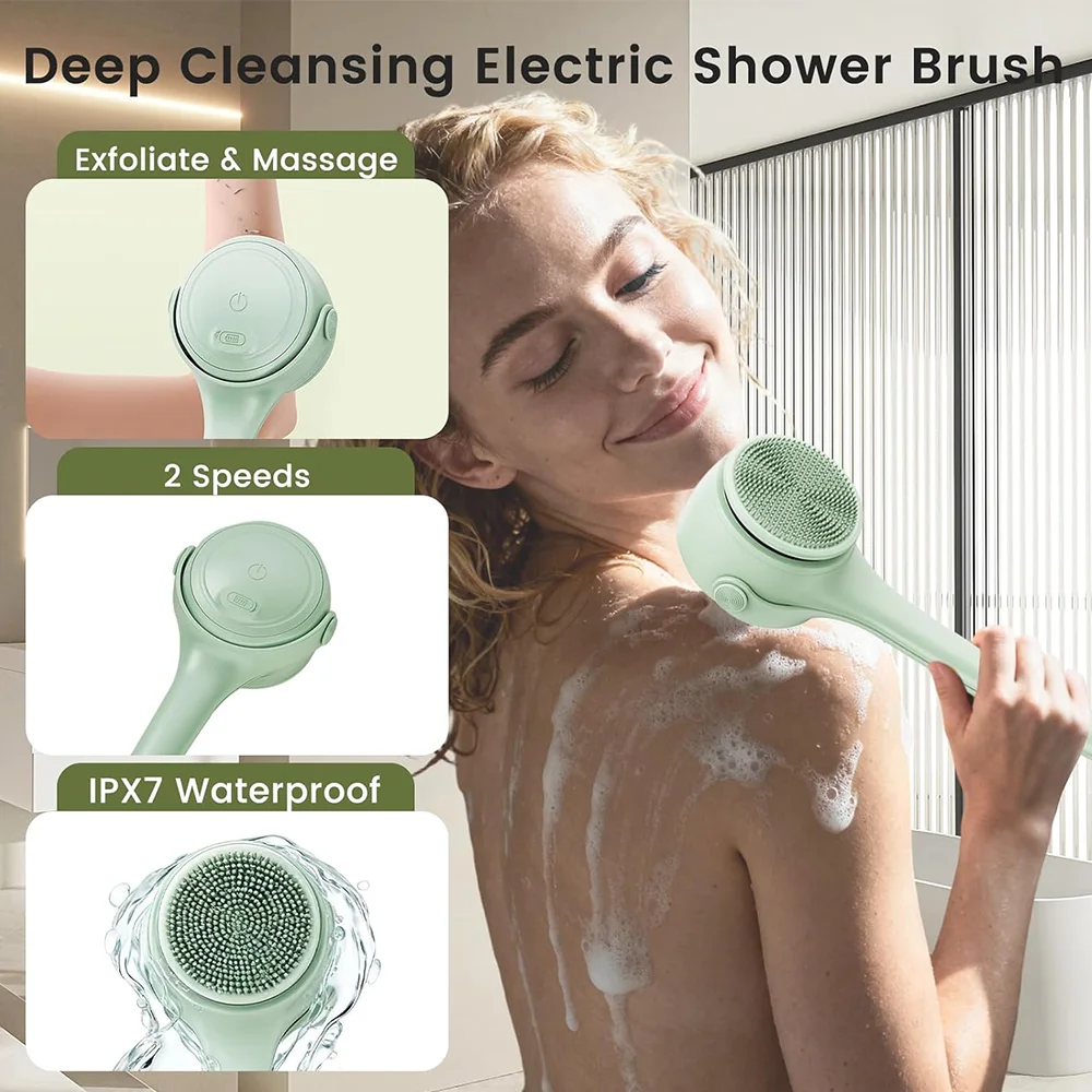 Electric Silicone Bath Brush with Long Handle - Deep Cleaning Massage Bath Brush for Shower Skin Care Body Cleaning image 2