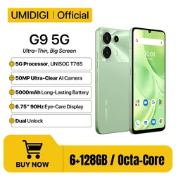 Umidigi g9 5g celular 5g android 14 unisoc t765 50mp câmera 6 + 128gb 6.75 ”90hz hd + 5000mah bateria 18w carregamento 5g smartphone