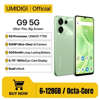 UMIDIGI G9 5G Cep Telefonu 5G Android 14 UNISOC T765 50MP Kamera 6+128GB 6.75” 90Hz HD+ 5000mAh Pil 18W Şarj 5G Akıllı Telefon