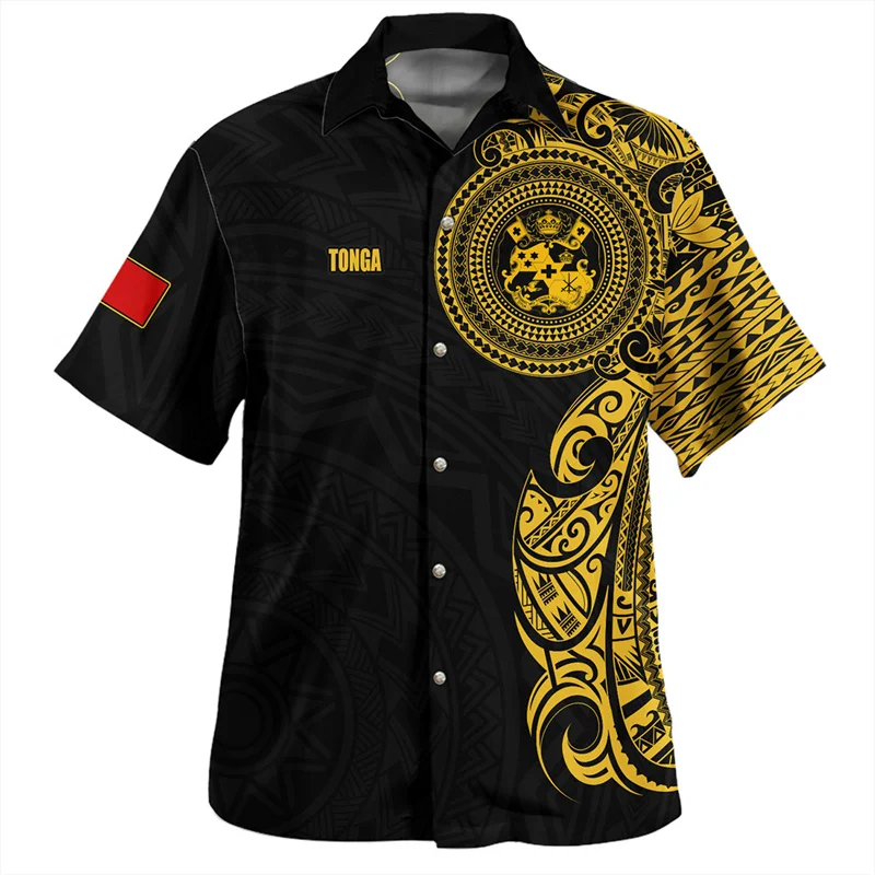 Summer New Vintage 3D Polynesian Tonga Flag Emblem Printing Shirts Tonga Coat Of Arm Rubgy Graphic Short Shirts Men Fashion Tops