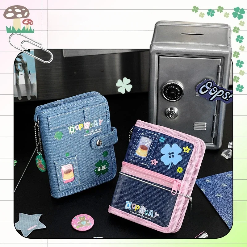 Ins Y2K Style Clover Denim M5 Loose leaf Handmade Notebook Retro Mini Portable DIY Binder Notebook for Girls