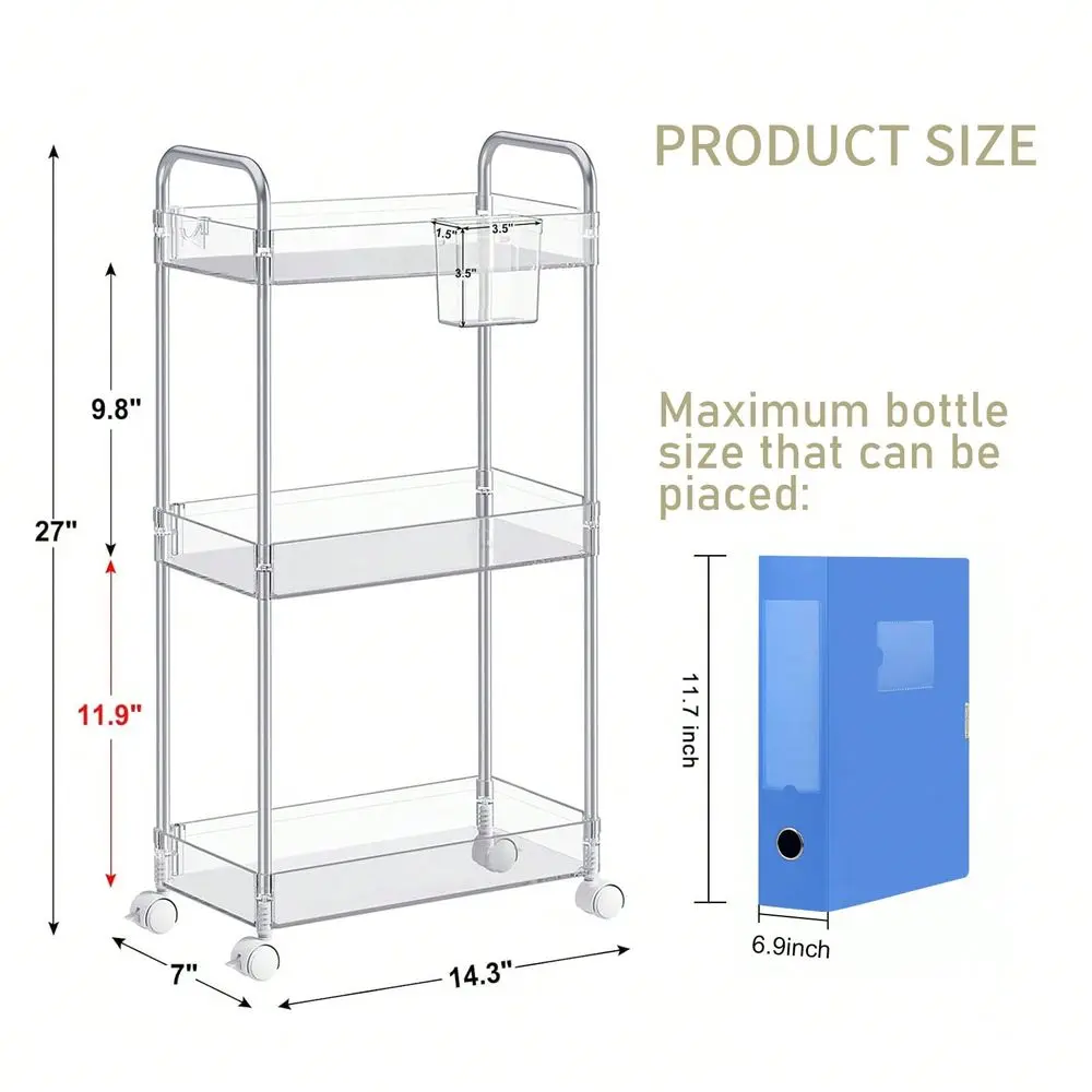 

Tier Acrylic Storage Rolling Cart Clear Bathroom Cart Organizer, Transparency Laundry Room Organization Mobile Shelving Unit Mu