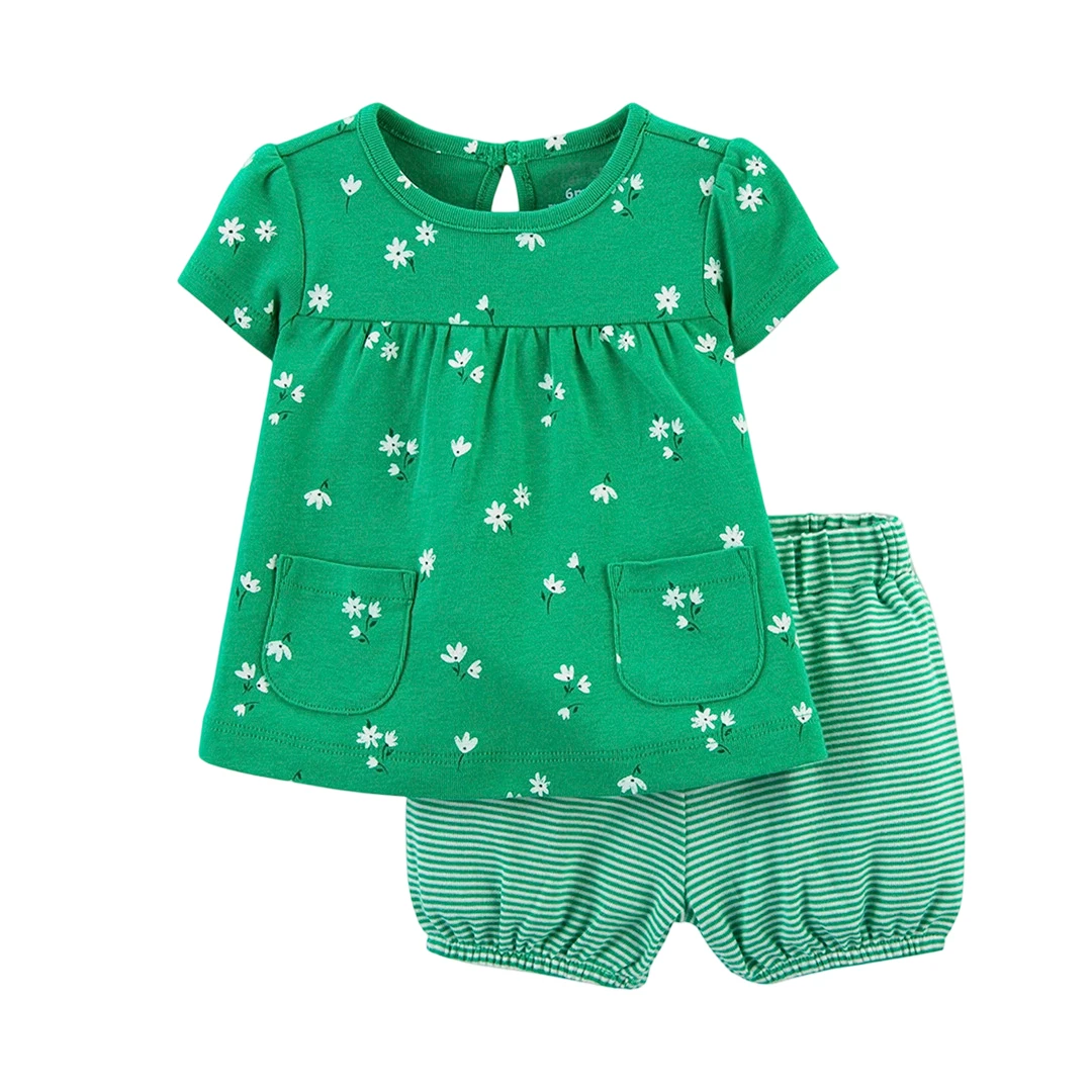 Sommer-Outfit für Babys (2-teilig), Baumwolle, Blumenmuster, ärmelloses/kurzärmeliges Oberteil, Bloomers-Shorts-Set, Freizeitkleidung für Kleinkinder, 9 Monate - 3 Jahre – Detail 3