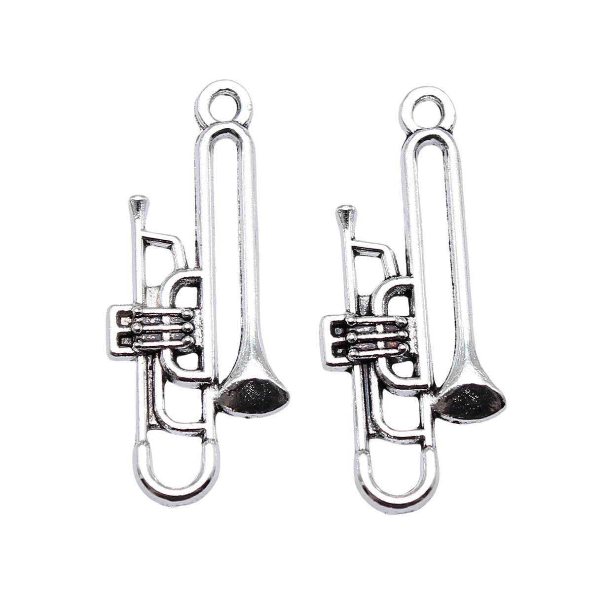 WYSIWYG 20pcs 32x14mm Antique Silver Color Musical Instrument Trumpet Charms Pendant For DIY Jewelry Making Jewelry Findings